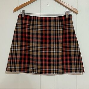 The Limited Plaid Mini Skirt Wool Blend Brown Red Size 6 Academia Preppy A-Line